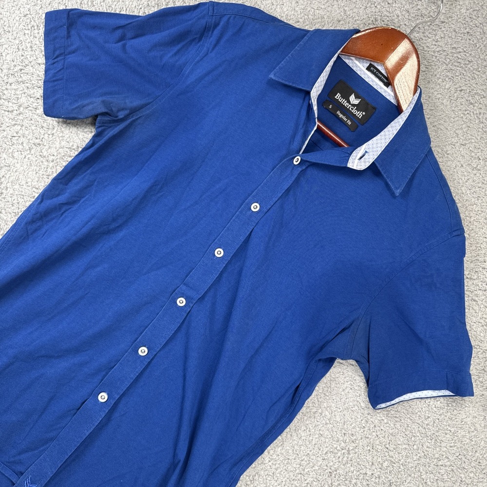 Buttercloth Shirt Men's Small Blue Icy Cotton Button Up Regular Fit Short Sleeve